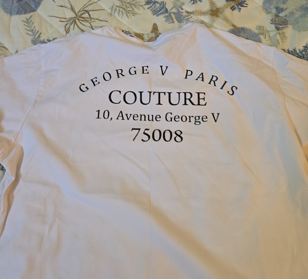George Mens Tee in White with GoldBeaded Lettering - Picture 4 of 4